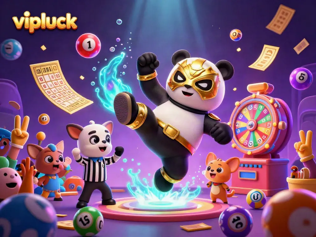 Experience the excitement of vipluck with lively casino action featuring a panda wrestler and vibrant games.