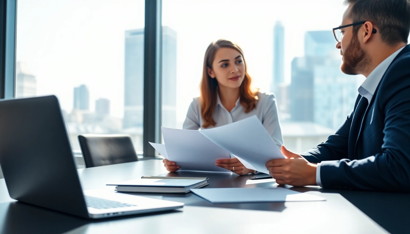 Headhunter IT in einem modernen Büro, das ein Gespräch mit einem Kandidaten führt.