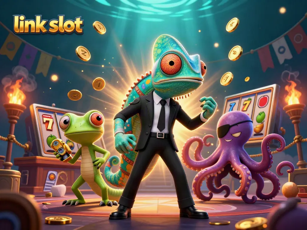 Winning big with link slot as vibrant characters engage in dynamic action in an animated casino scene.