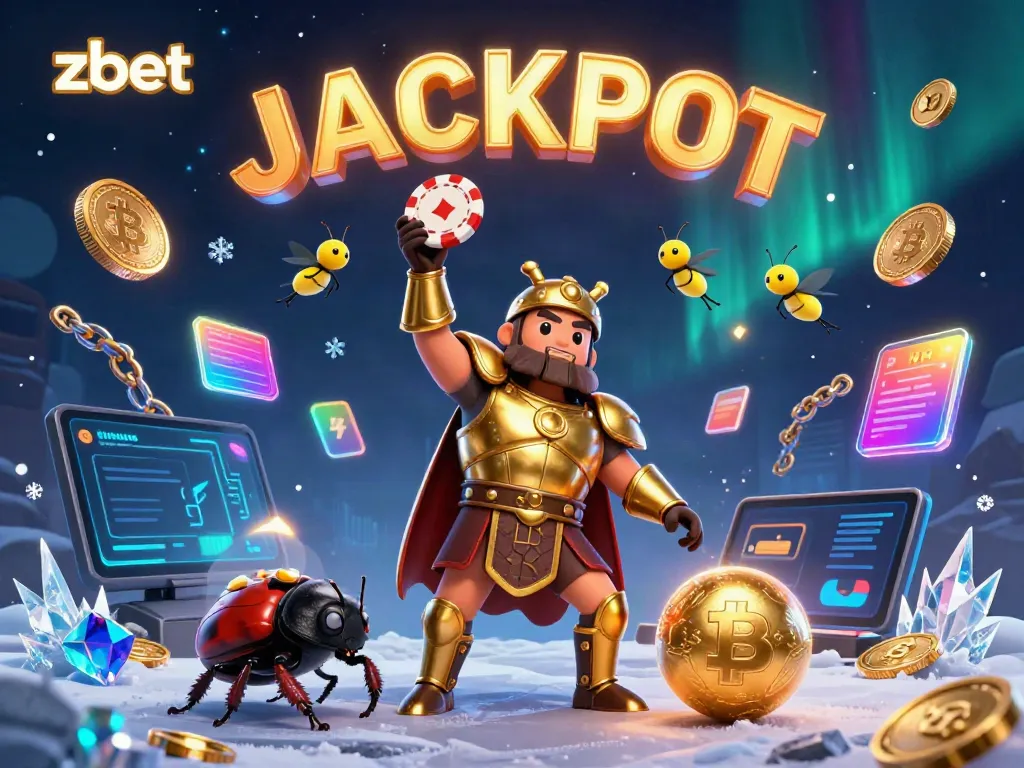 Play thrilling games with zbet, featuring a heroic beetle and jackpot celebration in a vibrant casino scene.
