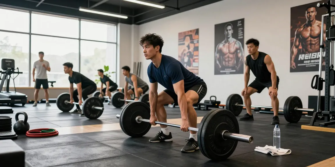 Aktive Fitness-Szene im Steroid Shop Deutschland mit Bodybuilder, der Gewichte hebt.