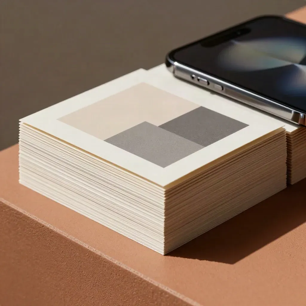 Makro von Social-Media-Post-Mockups und einem Smartphone mit abstrakten Flächen