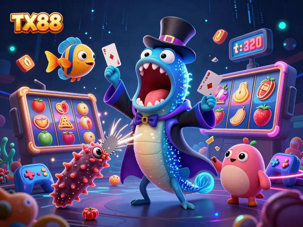 Experience the thrilling action of TX88 with vibrant casino scenes blending deep-sea magic and gaming excitement.