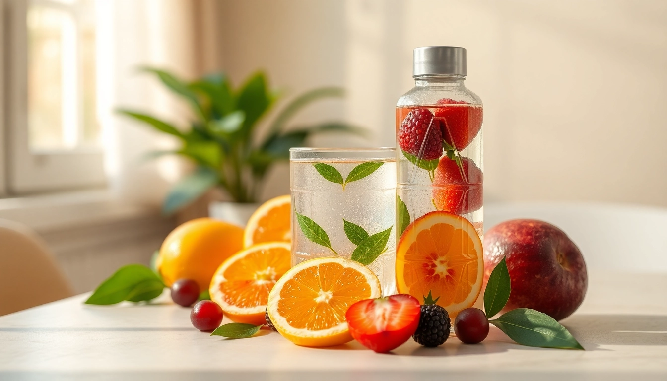 Erlebe evodrop Erfahrung mit einem Wellness-Produkt, frischen Früchten und natürlichen Kräutern.
