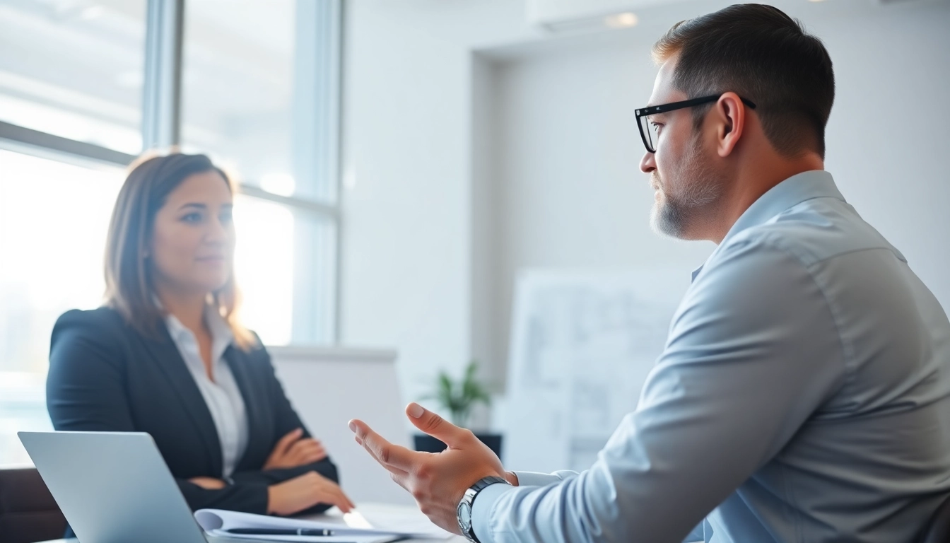 Headhunter Ingenieure im Gespräch mit Bewerber in modernem Büro.