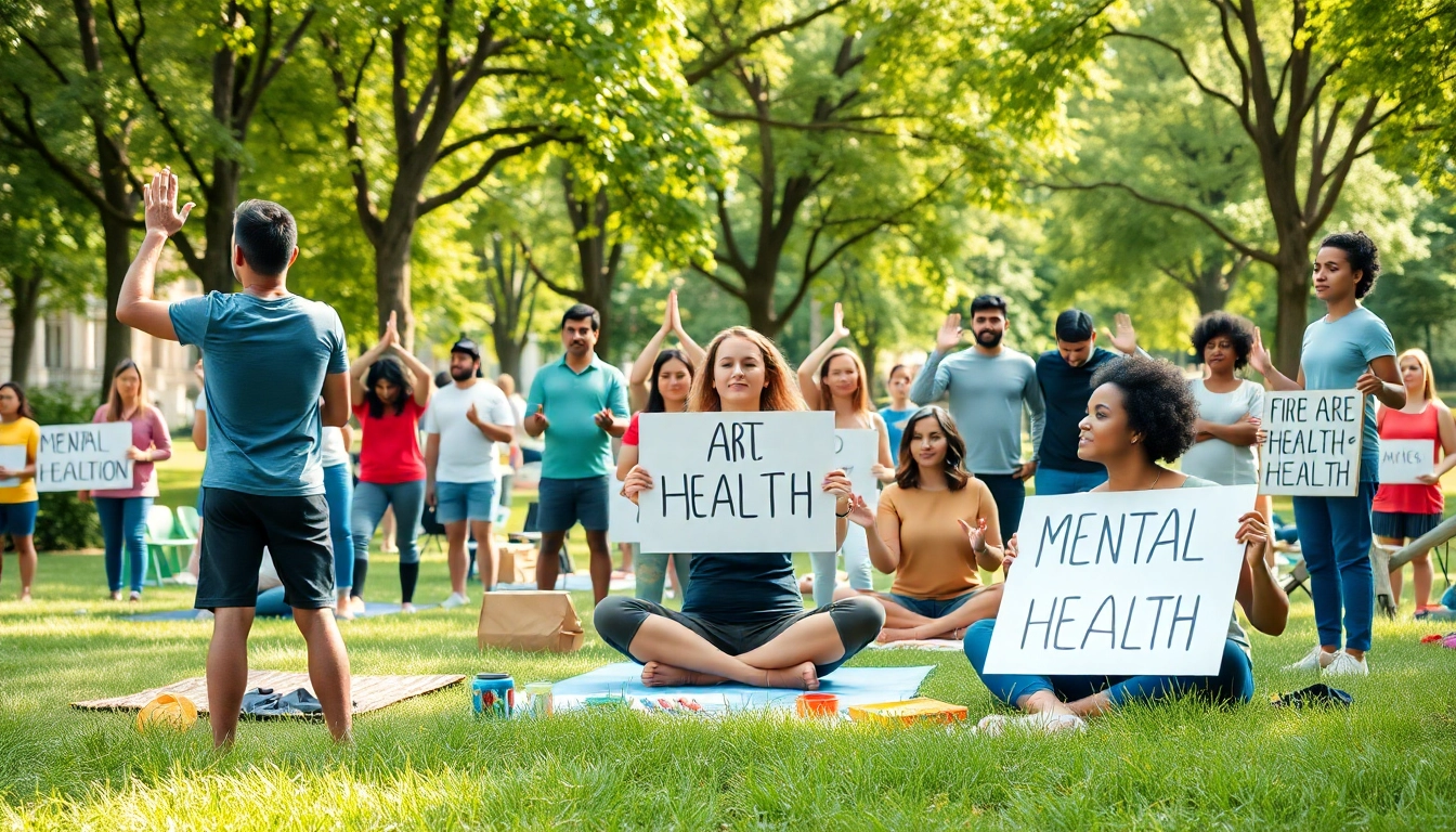 Individuals participating in a mental health awareness event promoting wellness and community support.