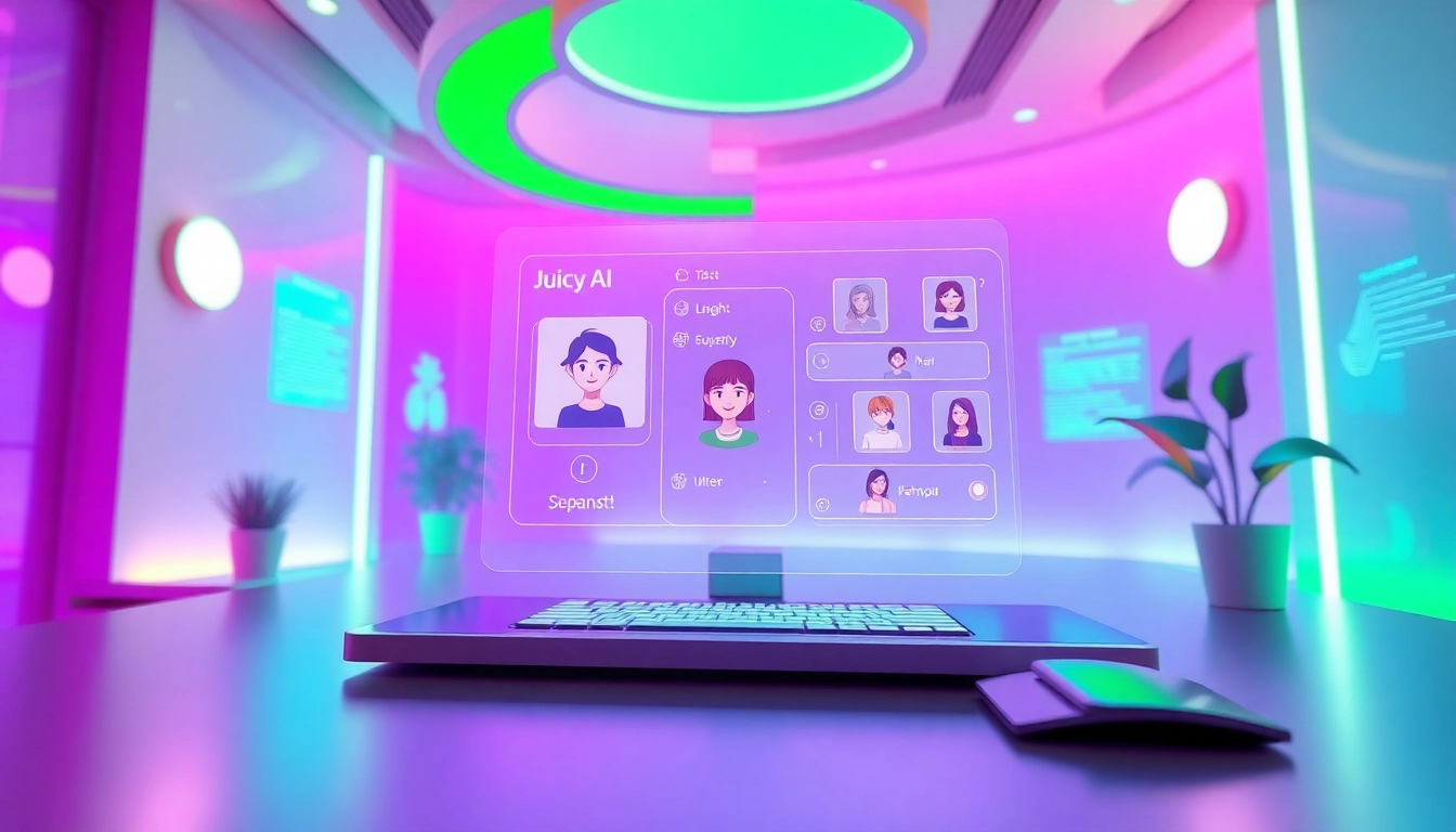 Engaging interface of juicy ai showcasing vibrant interactive chat options in a modern digital workspace.