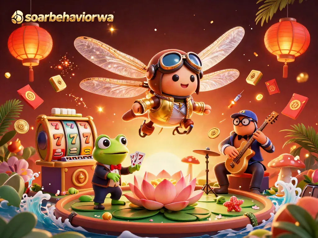 soarbehaviorwa engages players with vibrant card games and lively casino elements in this animated scene.