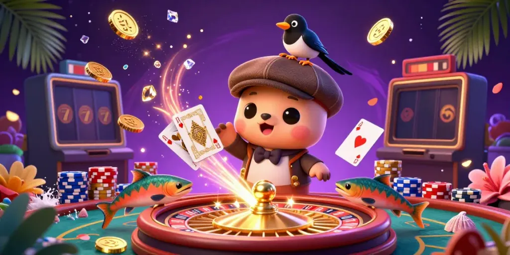Engage in thrilling casino adventures with SHBET, featuring vibrant characters and sparkling elements.