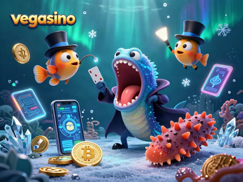 Experience gambling excitement at vegasino with vibrant underwater characters showcasing casino magic.