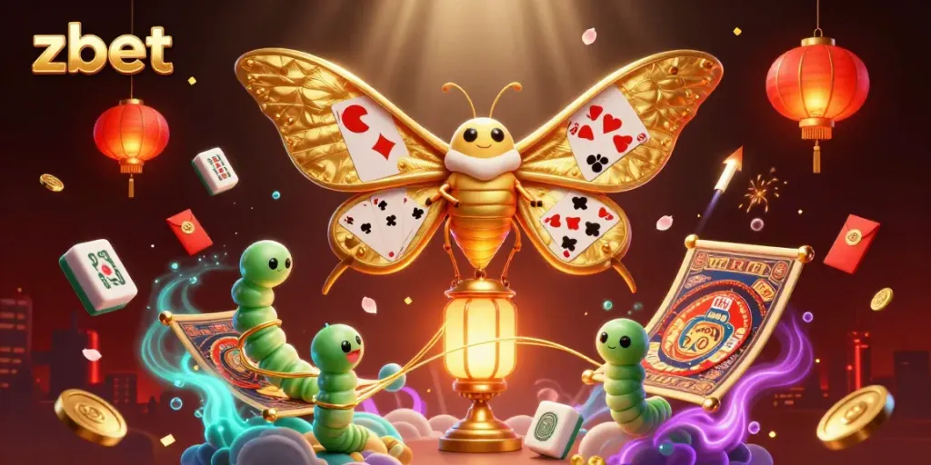 Experience the vibrant casino world with zbet as a majestic moth guides players through golden adventures.