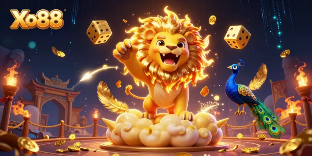 Xo88 offers vibrant 3D casino experiences with golden dice and energetic game elements.