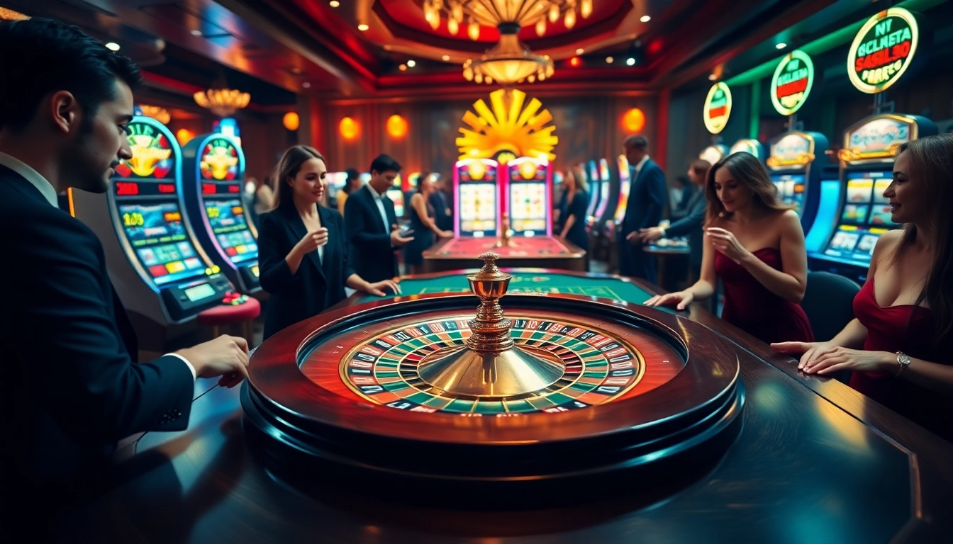 Experience the thrill of betting at https://u888u88.com/ in a vibrant casino setting, showcasing roulette and poker action.