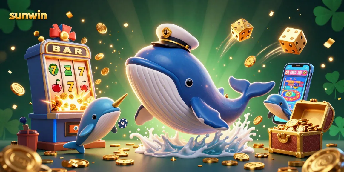 Play immersive slots with sunwin as a giant whale and playful dolphins amidst treasure and jackpots