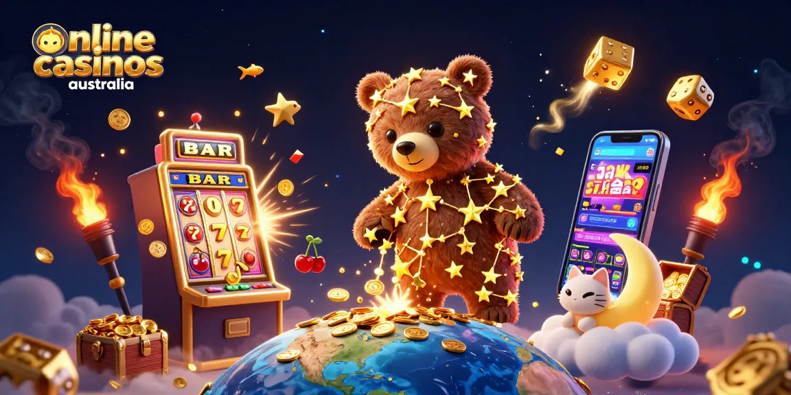 Engage with exciting online casinos australia as constellation bear collects coins amidst a jackpot explosion.