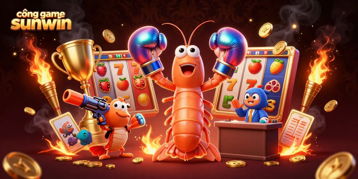 Cổng game sunwin showcases vibrant casino action with a dynamic illustration featuring engaging characters and gaming elements.