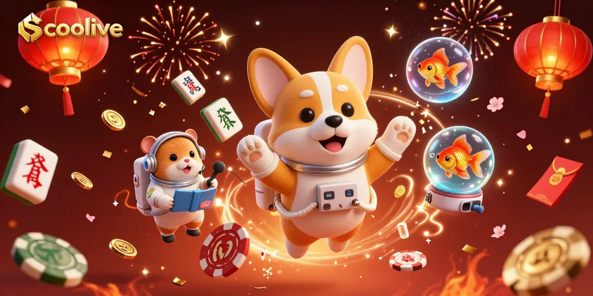 Socolive offers thrilling space-themed gambling fun with corgi, hamster, and goldfish characters in dynamic action.