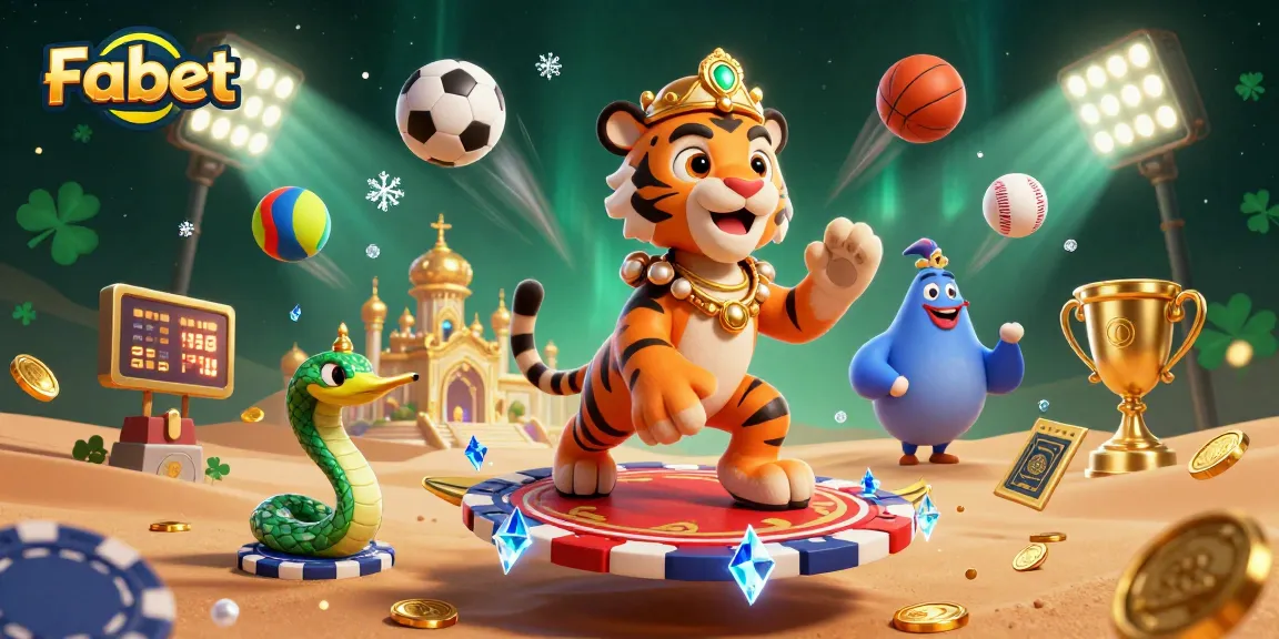 Bet on Fabet with dynamic sports elements and magical Arabian characters in a vibrant casino scene.
